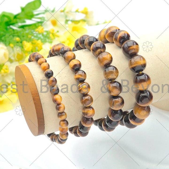 Gul tigerøje strækbare armbånd, Sku#U1087 for engroshandel hos BestBeads&Beyond