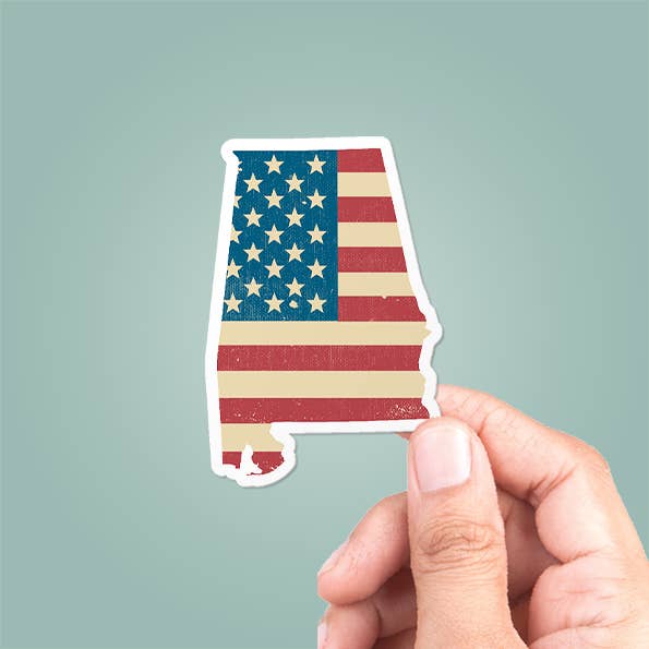 CJ's Sticker Shop - Wholesale Sticker - Alabama American Flag Sticker Vinyl Decal