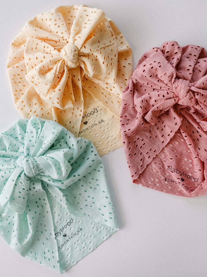 Eyelet Baby Turban Hat, Lace Baby Turban for wholesale by BabyHood