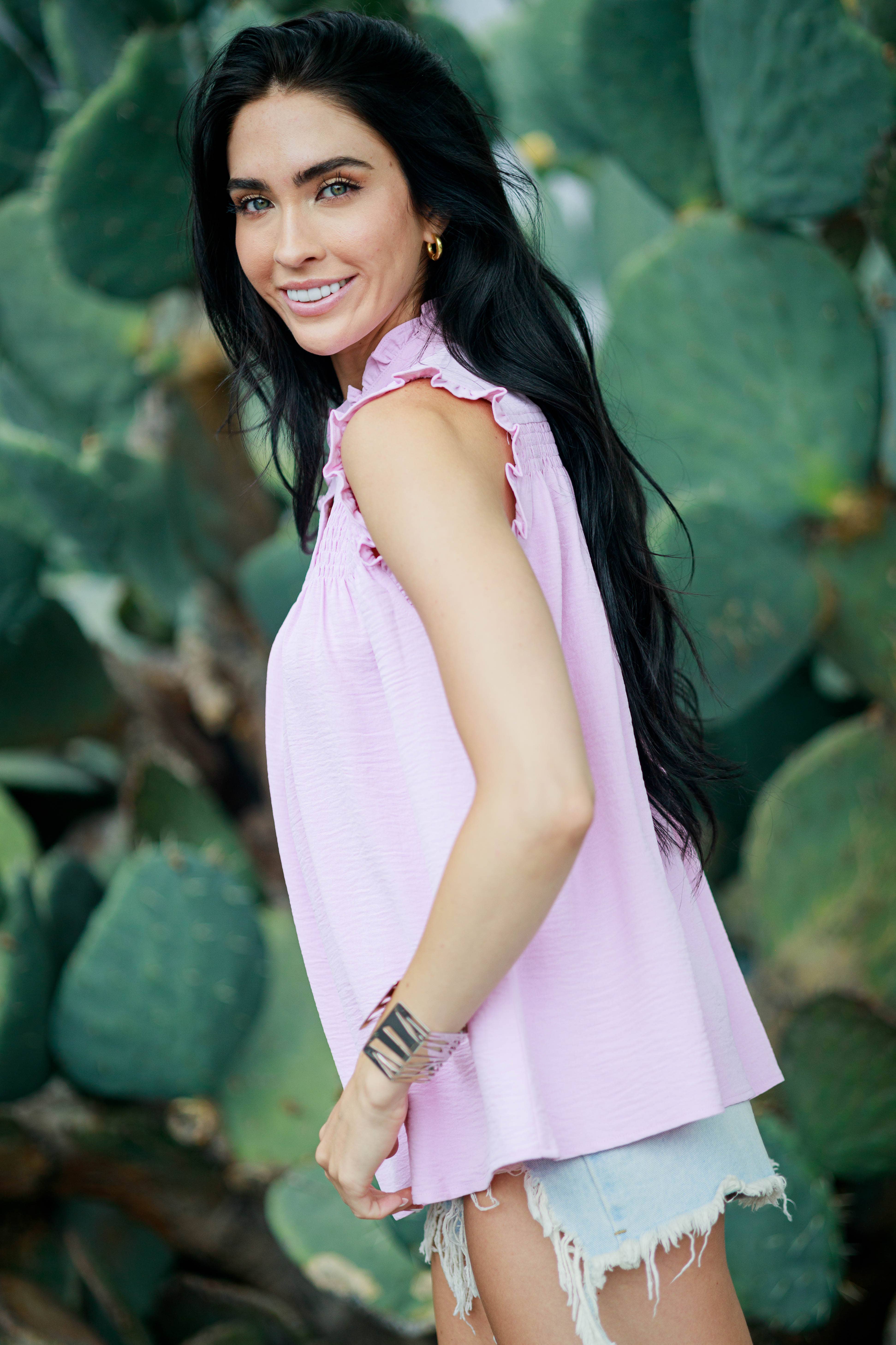 Cezele - Wholesale Blouse - Women's - Ruffle Button Cap Sleeve Tank Top6