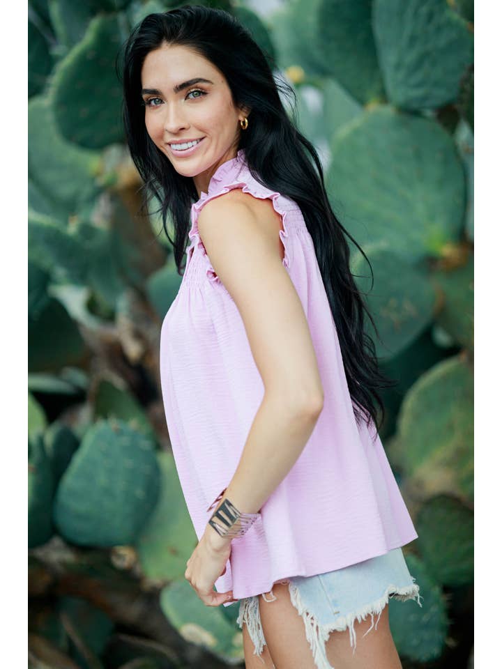 Cezele - Wholesale Blouse - Women's - Ruffle Button Cap Sleeve Tank Top6