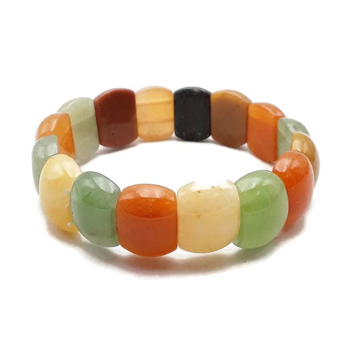 CRCBEADS - Wholesale Beaded Bracelet - Multi Jade Double Drill Bracelet Round Rectangle Shape 13x16mm Length 7.5"0