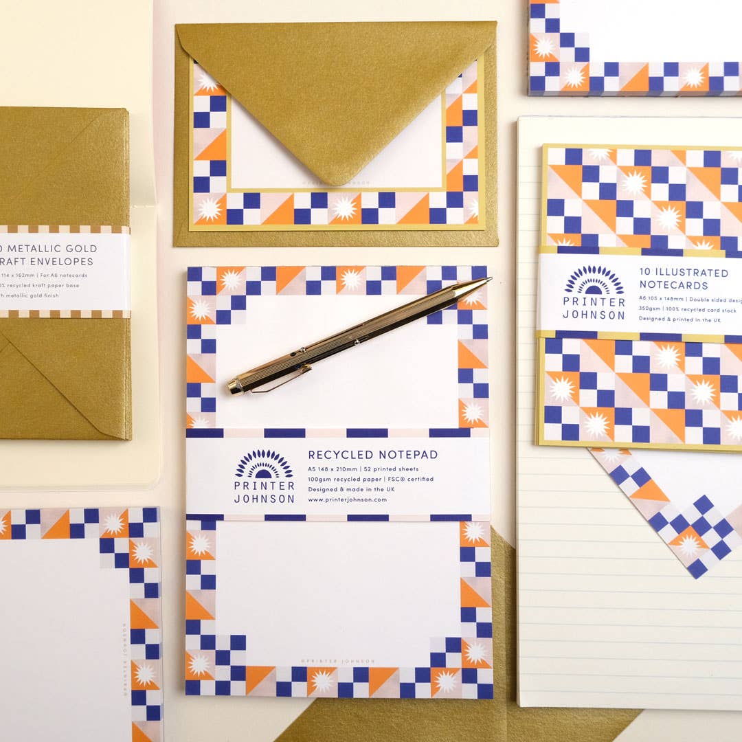 Printer Johnson Ltd - Vente Assortiments de papeterie/cartes - Géométrique 1 | Ensemble de cartes | 10 cartes à damier5