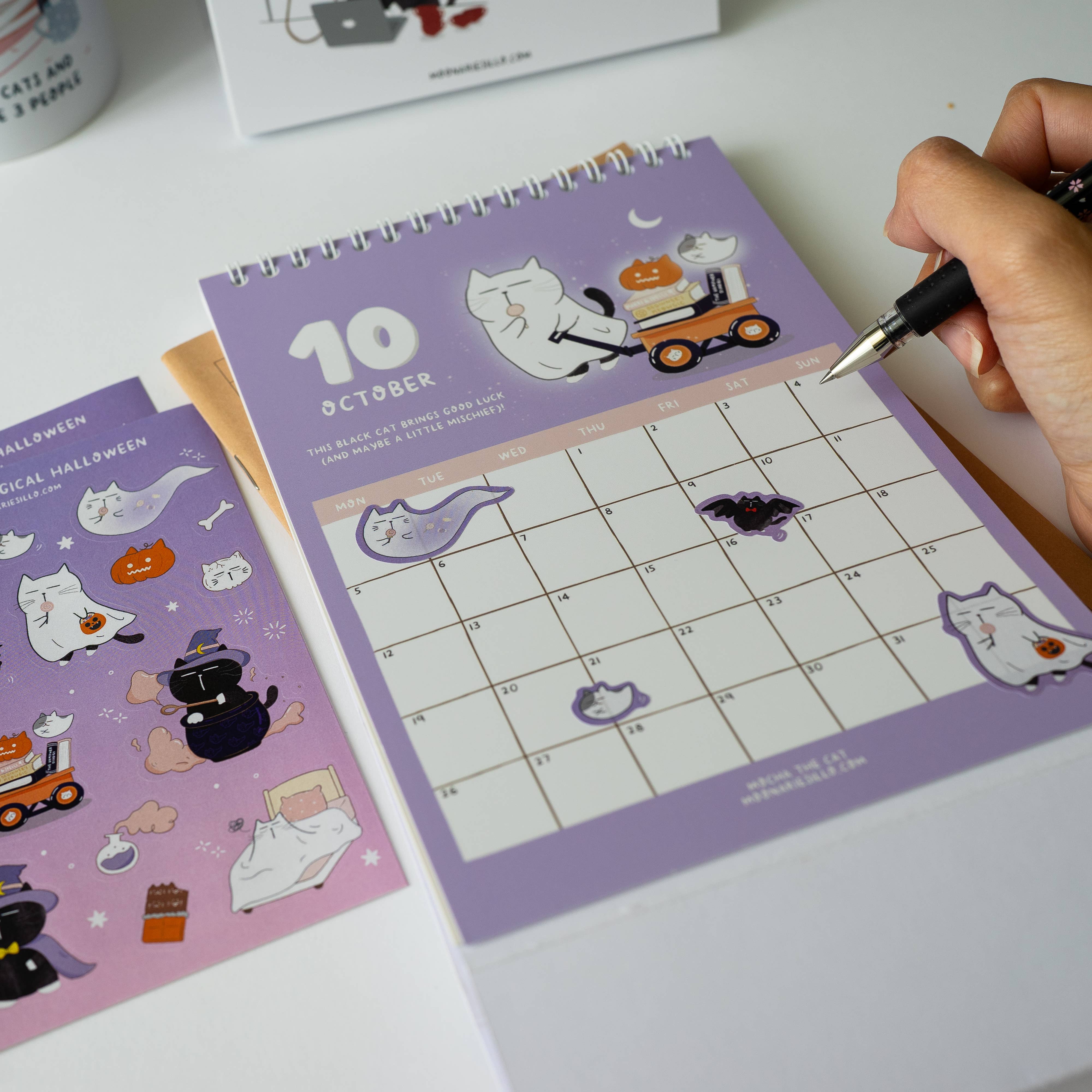 Moonaries illo - Wholesale Calendar - Cute Black Cat Desk Calendar 2026 - A5 portrait19