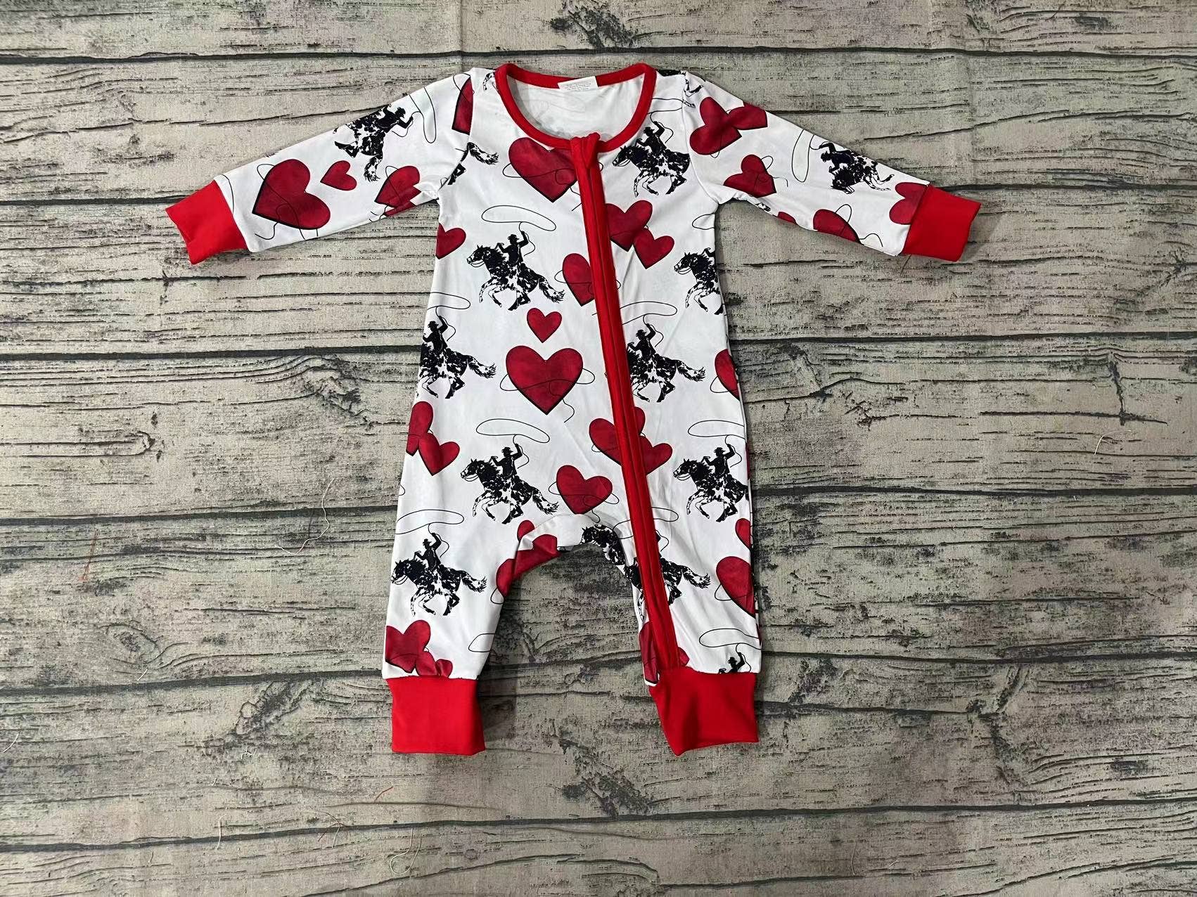 Aier Wholesale - Wholesale Jumpsuit - Baby - Baby Kids Rodeo Western Zip Valentines Hearts Rompers2