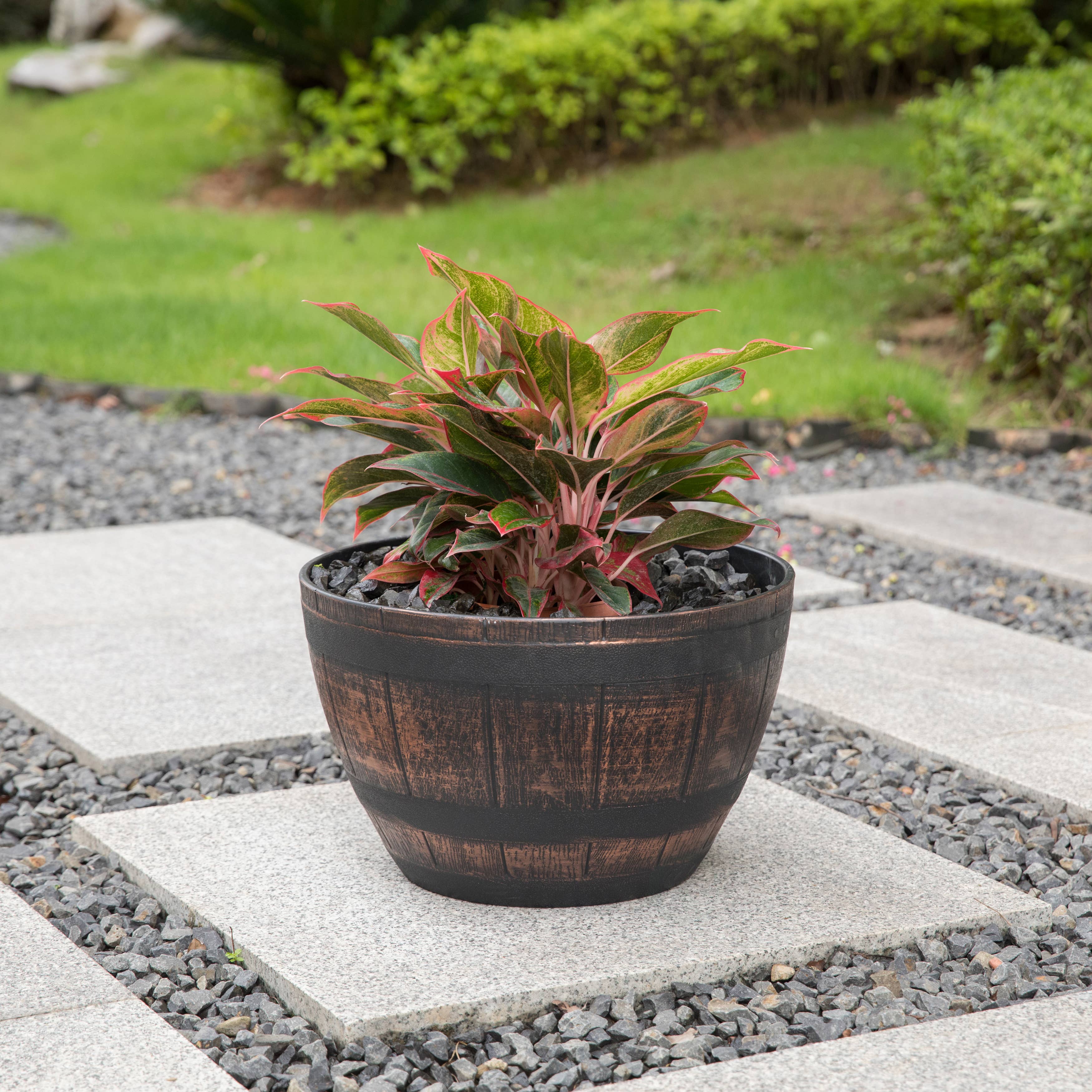 Quickway Imports - Wholesale Plant Pot - Brown Outdoor Rustic Half Barrel Flower Garden Planter Bowl6