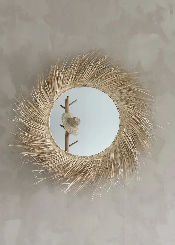 High crafty - Vendita all'ingrosso Specchi da parete - Specchio in Foglia di Palma Fatto a Mano – Design Organico Unico0