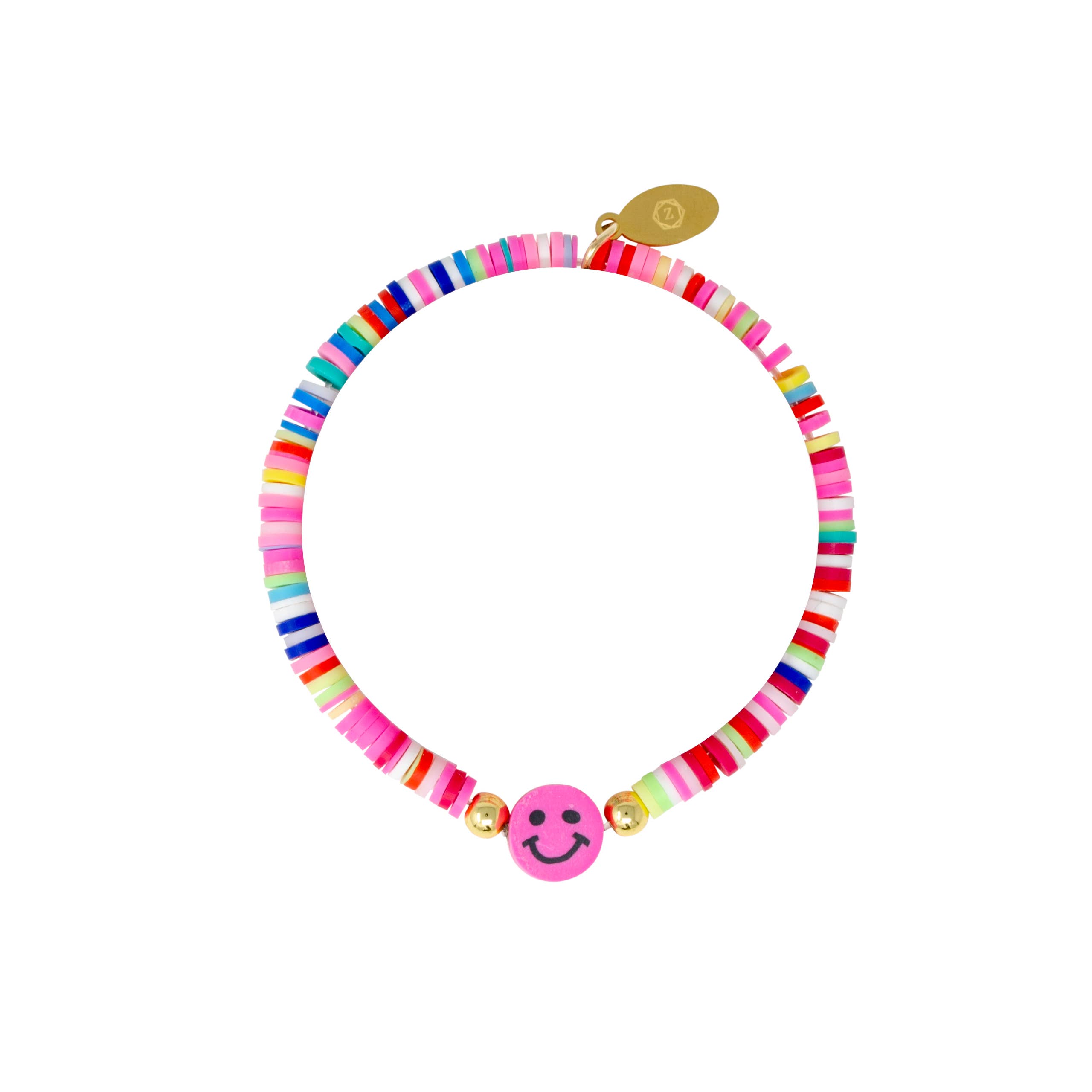 Tiny Treats and ZOMI GEMS - Wholesale Beaded Bracelet - Kids - Happy Face Stretchy Rainbow Disk Bracelet Tower2