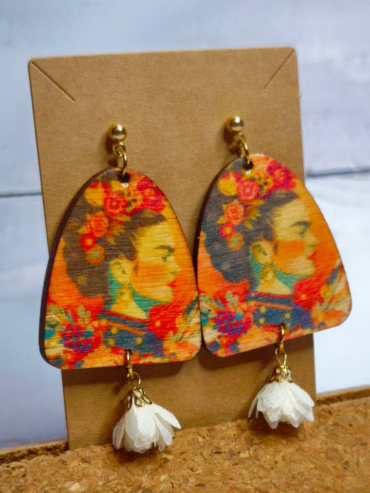 Frida Kahlo Earrings Wood Line for wholesale by fimminà sicily boutique