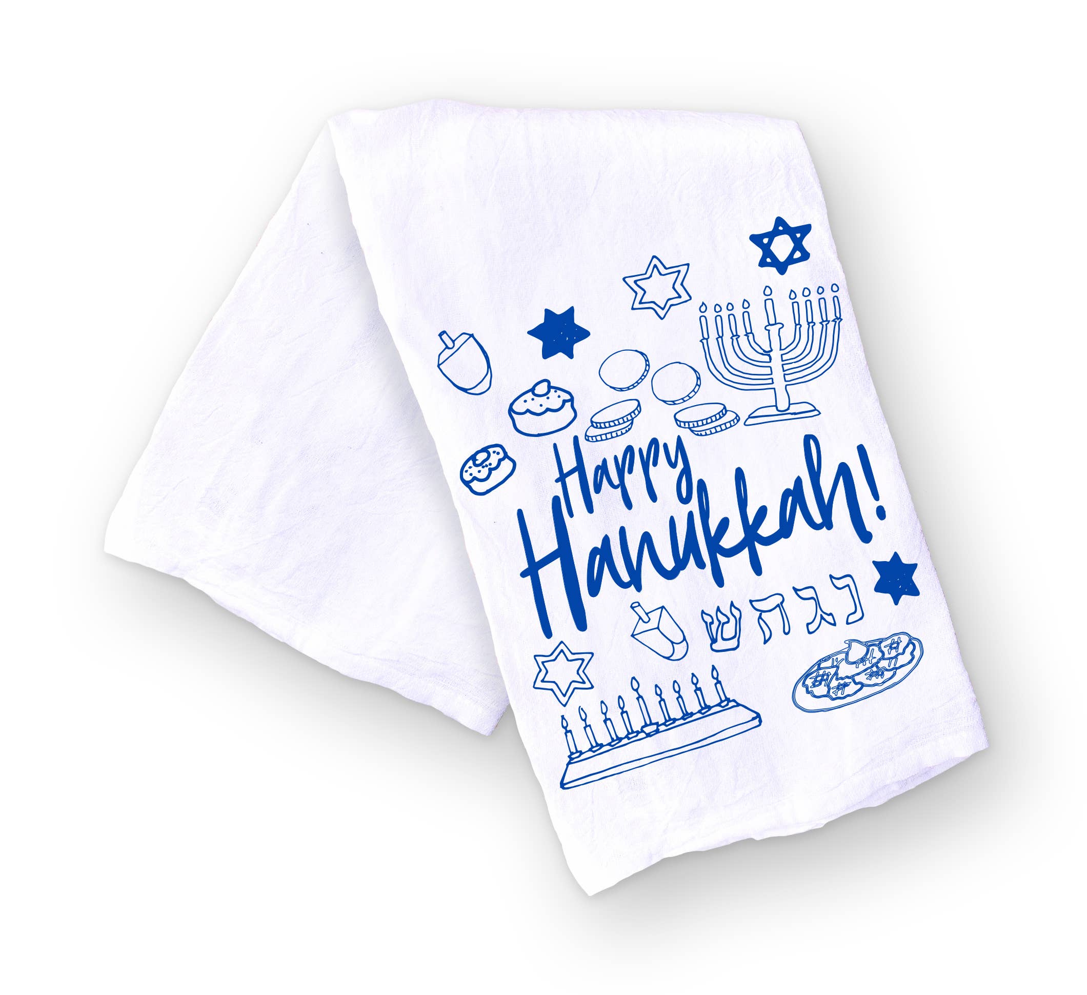 Designing Moments - Wholesale Tea Towel - Happy Hanukkah Icons Jewish Holiday Kitchen and Hand Dish Towel1