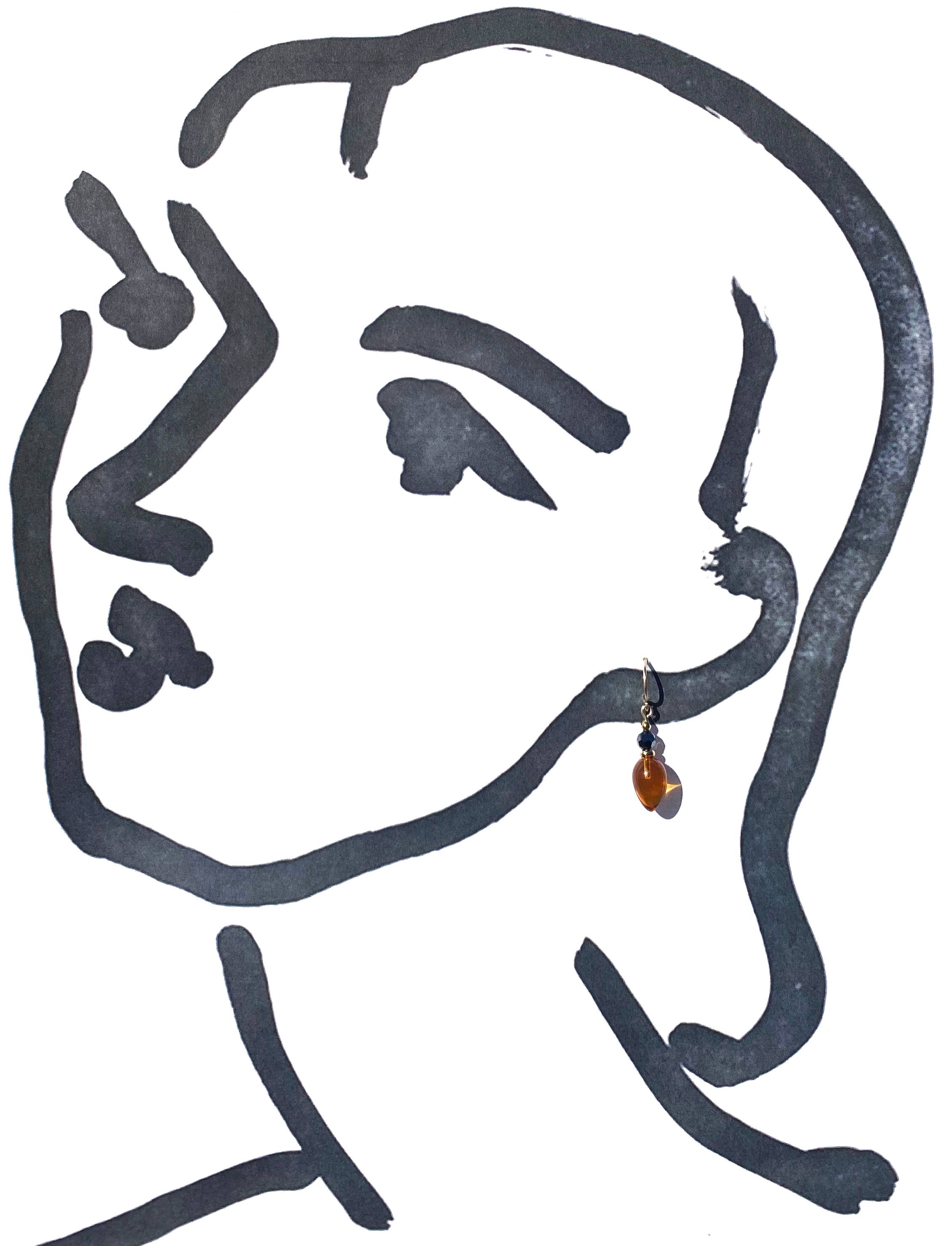 Owen Glass Collection - Wholesale Dangle Earrings - PLUMS 67 - TOPAZ GLASS AND HEMATITE EARRINGS, GOLD TRIM 2