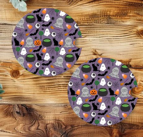 Prairie Chicken Sticker Shop & Gifts - Wholesale Car Coaster - Unisex - Halloween Witches Brew Cats & Bats Neoprene Car Coaster Set0