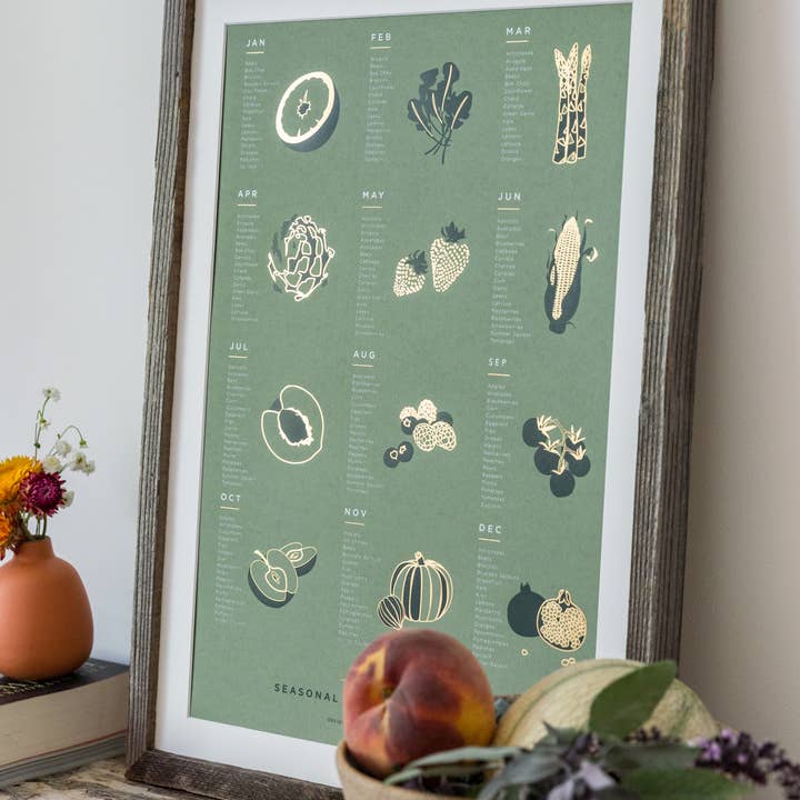 Young America Creative - Wholesale Art Print - Fruit and Vegetable Foil Pressed Print - Midgreen