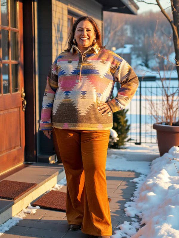 Plus western aztec long sleeve women jacket XCH15477 for wholesale by luluclothes