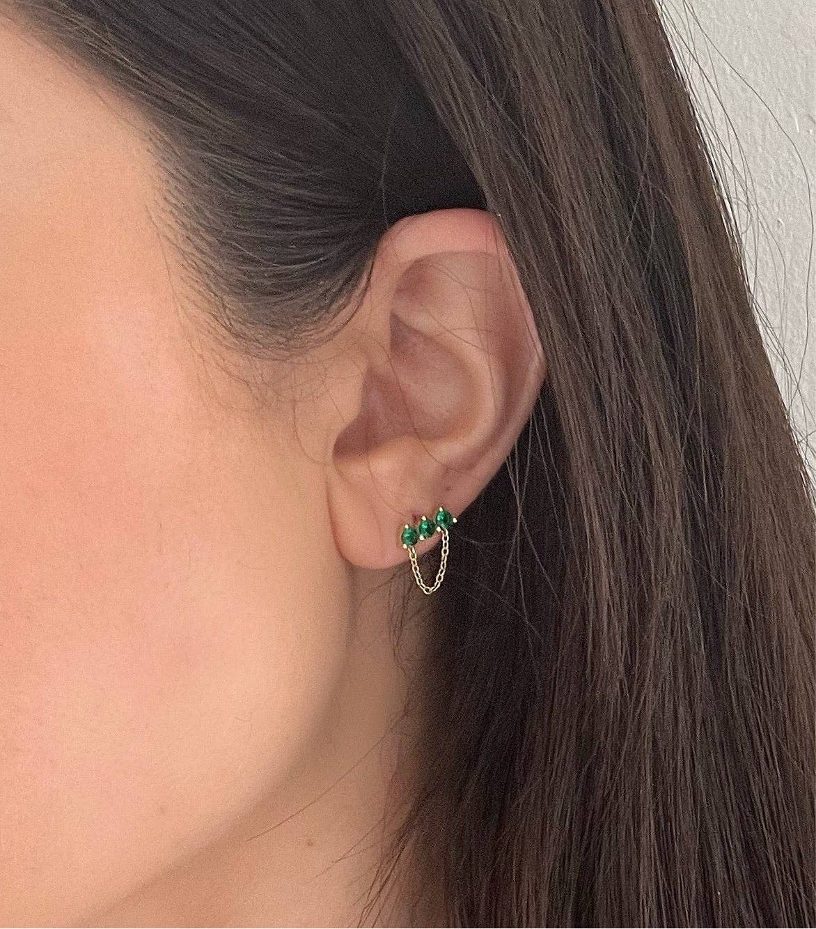 Sahira Jewelry Design - Wholesale Stud/Post Earrings - Magda Emerald Chain Studs2