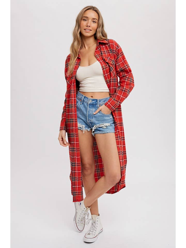 Bluivy - Wholesale Button Down Shirt - Women's - FLANNEL PLAID LONGLINE SHIRT