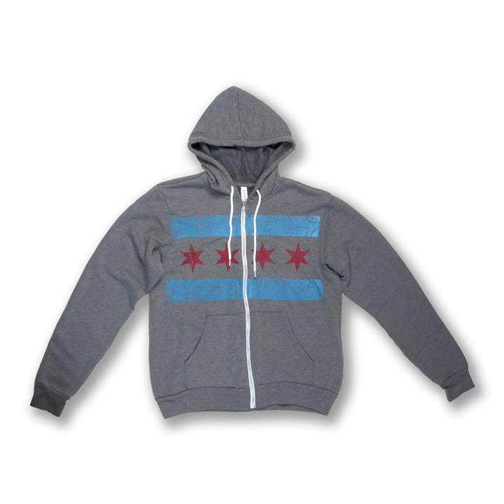 Distressed Chicago Flag Zip Up Hoodie - Unisex for wholesale by Transit Tees