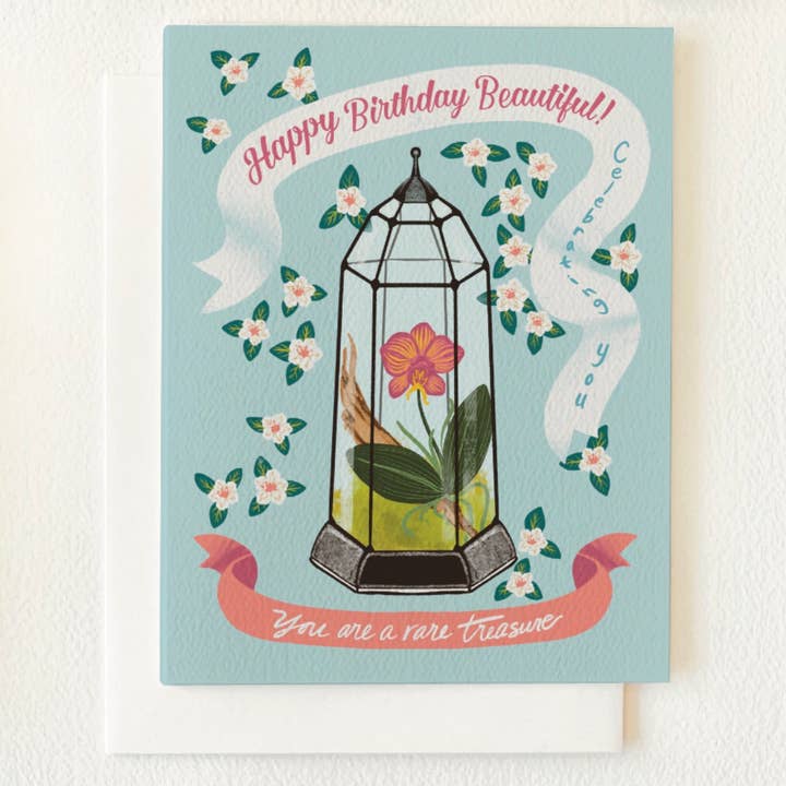 Biglietto di Compleanno con Terrario di Orchidee: Sei un Tesoro Raro per la vendita all'ingrosso da parte di Folk Meadow