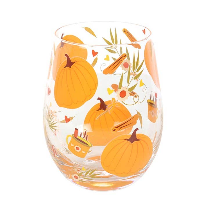 Something Different Wholesale – wholesale Drinking glass/cup – Autumn Days Pumpkin Print Stemless Glass1