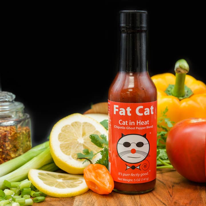 Fat Cat - Wholesale Hot Sauce - Cat In Heat Chipotle Ghost Pepper Hot Sauce (1/2 case-6 ct)1