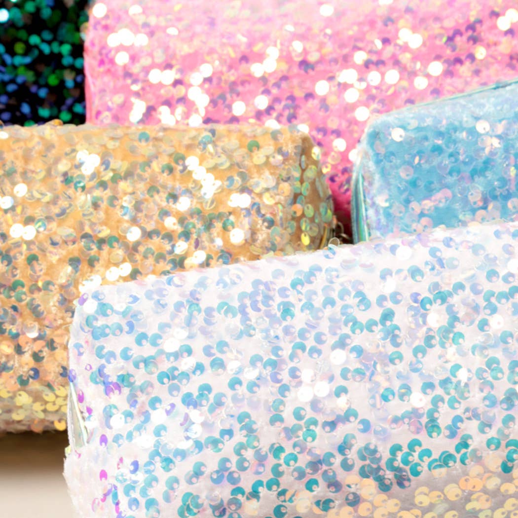 Fashion City - Wholesale Makeup/Cosmetic Bag - Sequin Zipper Cosmetic Pouch Bags w Strap2