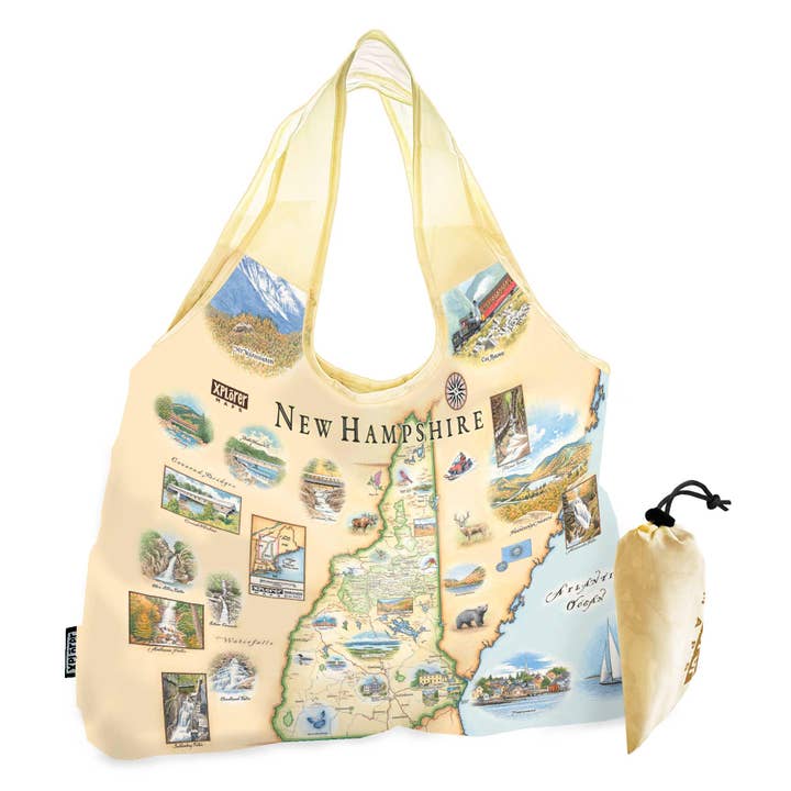 New Hampshire State Map Pouch Tote Bag – Reusable & Compact for wholesale by XPLORER MAPS