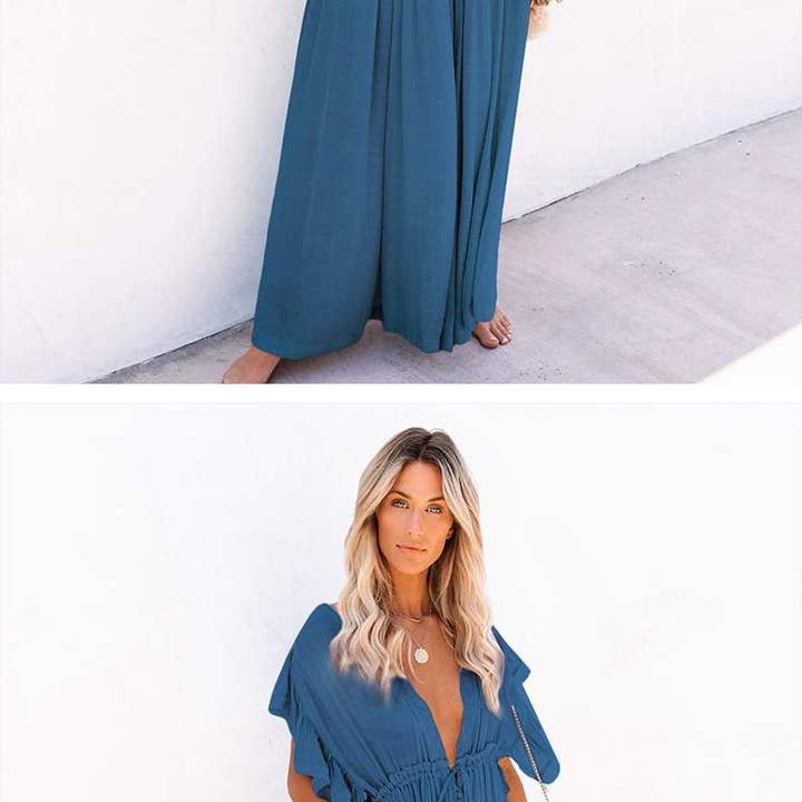 Fashion Combination - Wholesale Dress - Women's - Boho Button-Front Flowy Maxi Dress12