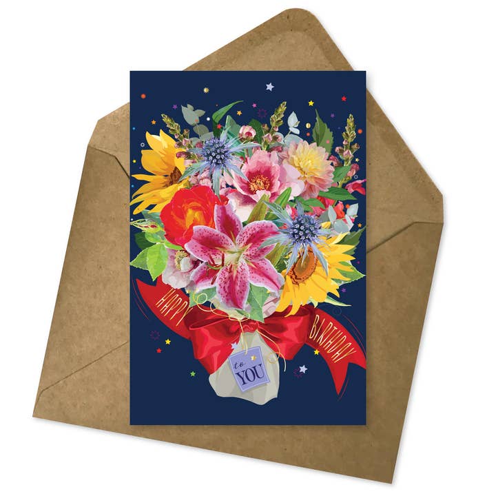 Birthday Enclosure Card | Birthday Floral Bouquet Gift Tag for wholesale by The Red Barn Press