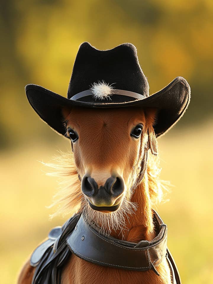 Black Hat Cowgirl Horse - Anthropomorphic Wall Art Prints – 8″x10″ Artwork for 11″x14″ Frame for wholesale by Mowbi