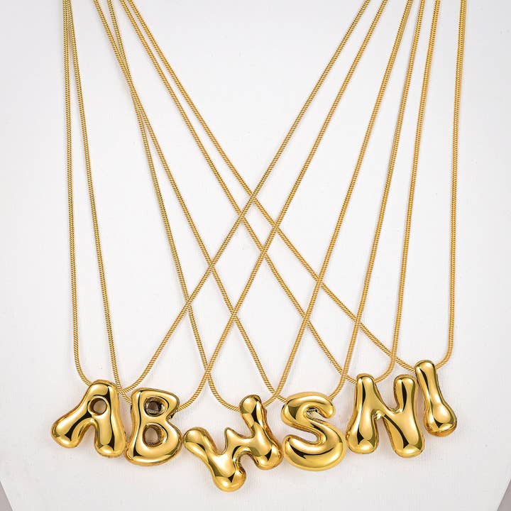 Cape Diablo - Wholesale Pendant/Charm Necklace - Golden Glow Bubble Letter Initial Necklace