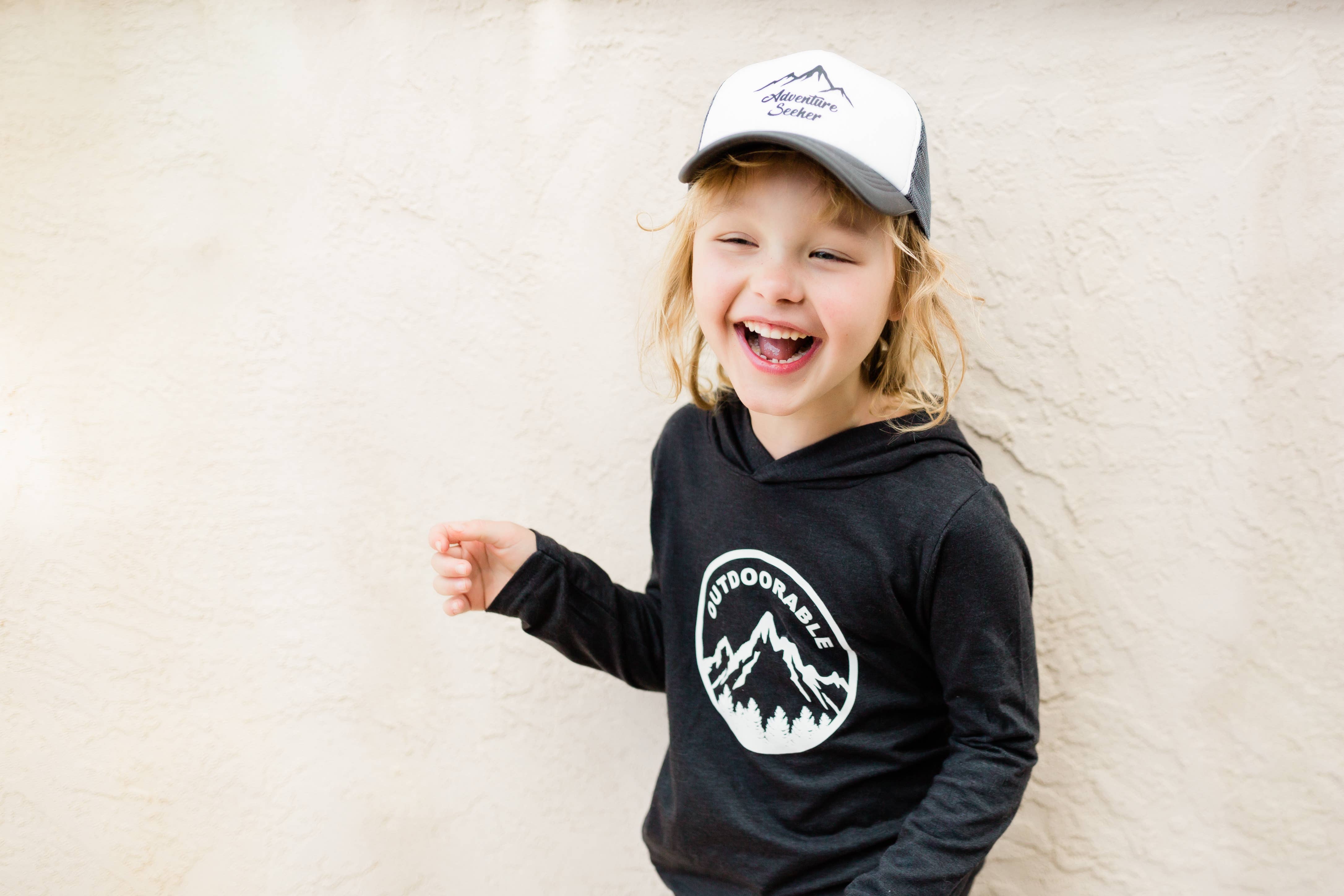 Outdoorable Apparel - Wholesale Baseball Cap - Kids - Grey with Black Adventure Seeker Hat2