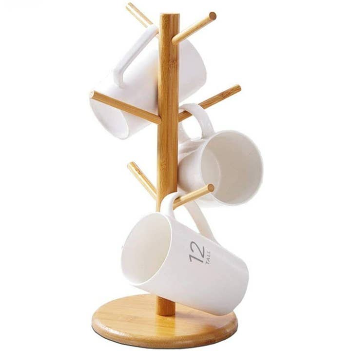 Bamboo Wood Mug Rack Tree Bamboo Mug Holder Mugs Hook Stand for wholesale by Tsyware