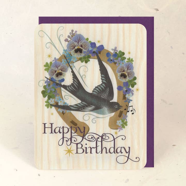 Verjaardag Swift Wood wenskaart voor wholesale door Little Gold Fox Designs