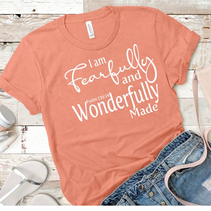 Love Ann Joy Apparel, LLC - Wholesale Screen Printed T-Shirt - Women's - Fearfully & Wonderfully Made Bible Verse Christian T-Shirt2
