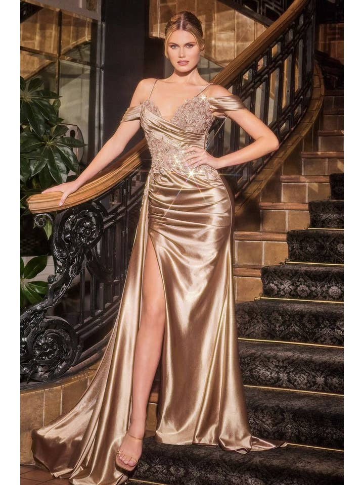 Tux-USA® - Vente Robe de soirée – femme - Robe en satin et dentelle à épaules dénudées2