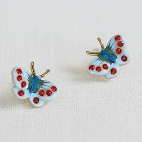 Enamel Butterfly Cubic Zirconia Stud Earrings for wholesale by Ellemadera