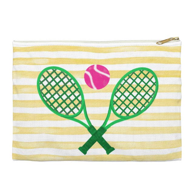 Canvas Pouch - Yellow Stripes with Tennis for wholesale by Peachy Pendants