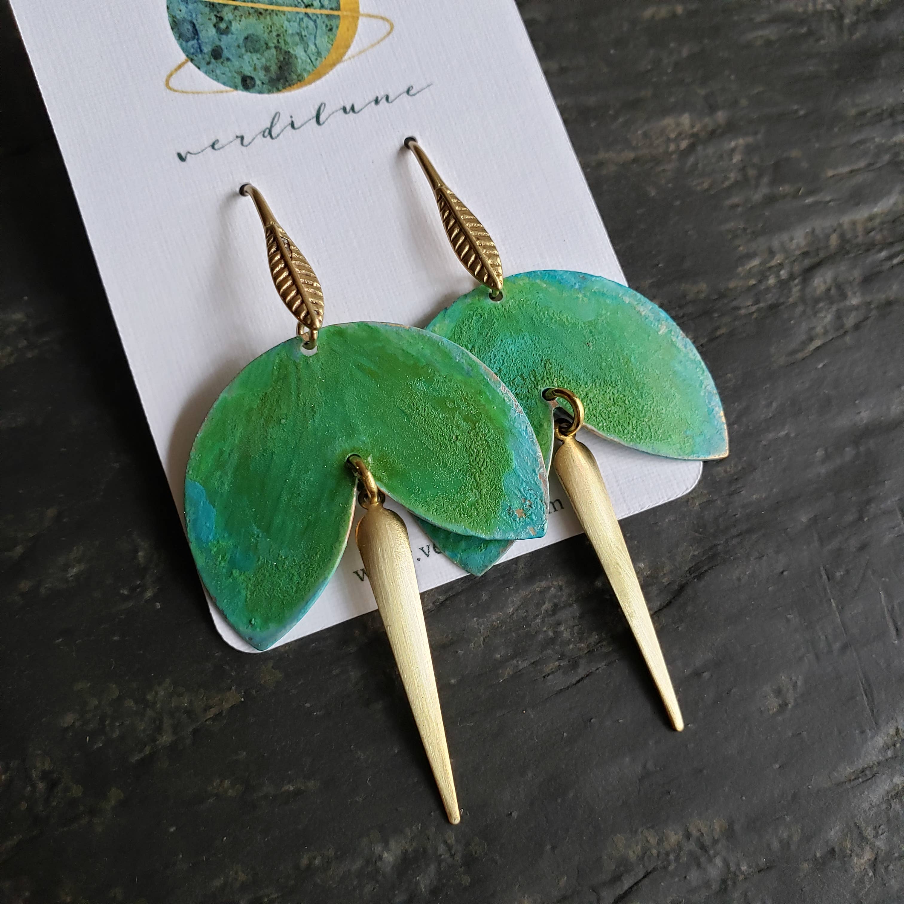Verdilune - Wholesale Dangle Earrings - Verdigris Patina Petal Drop Earrings2