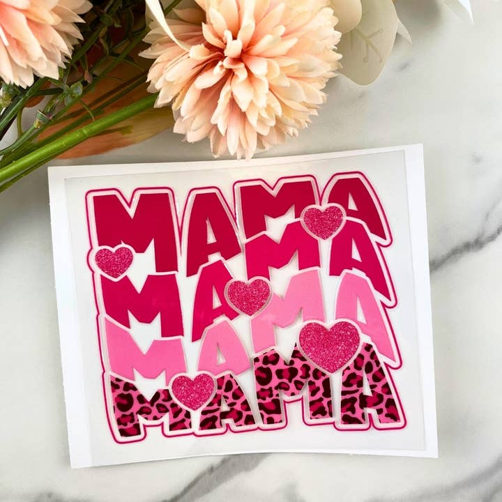 Mama Corazones | Calcomanía UV DTF de 4" para venta al por mayor de HKS Custom Designs