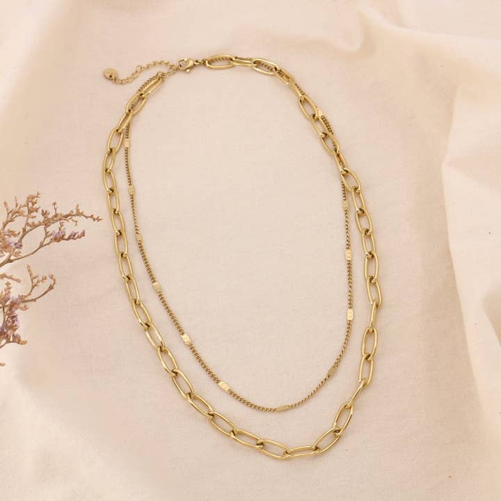 Double Chain Stainless Steel Necklace 0125041 for wholesale by Lilas de Seine