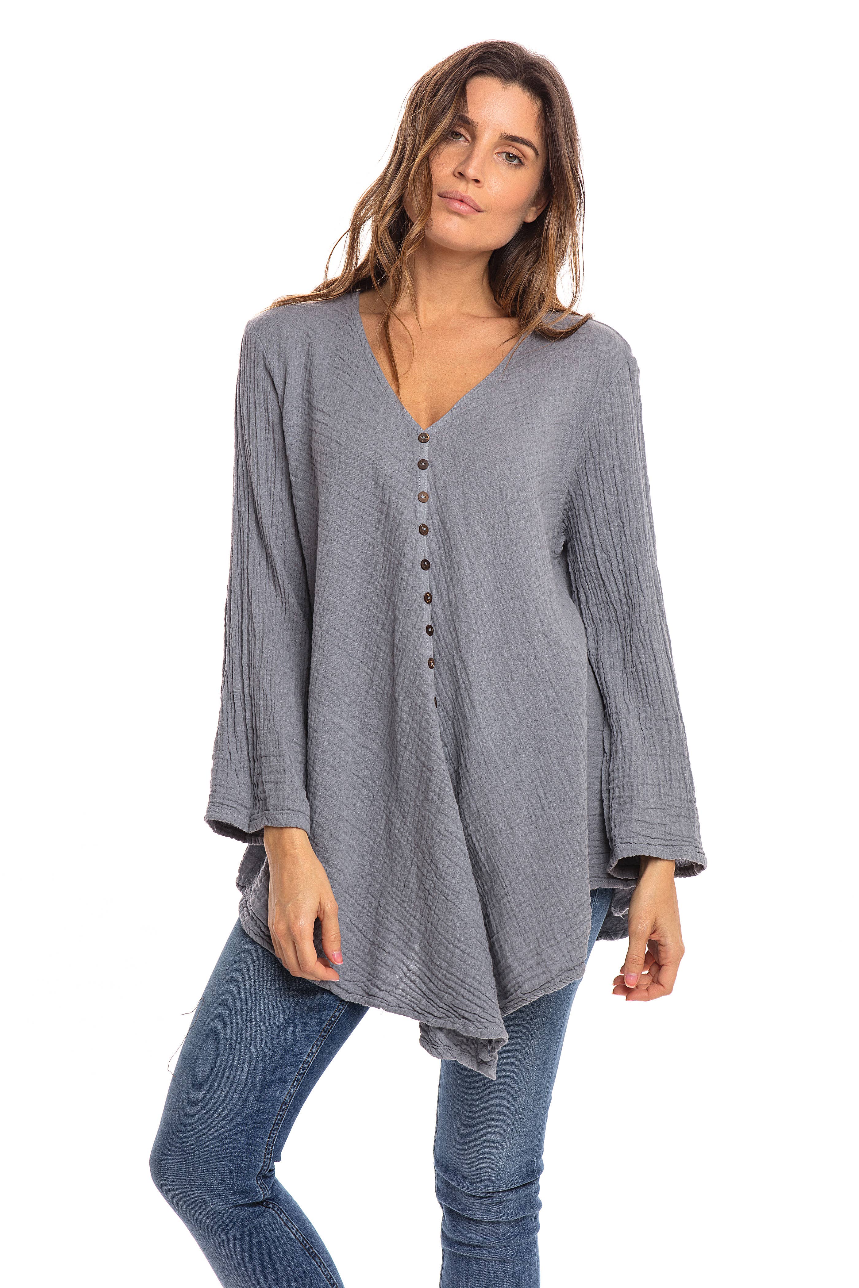 Nusantara Inc. - Wholesale Blouse - Women's - Thai Cotton Button Front Top-048277