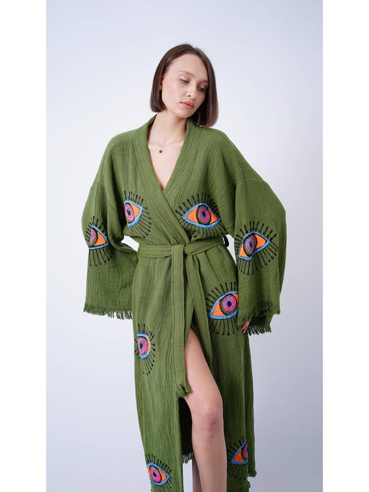 Bodho - Wholesale Kimono - Dames - Handgemaakte Evil Eye Boho Festival-kimono, Boho-strandkleding