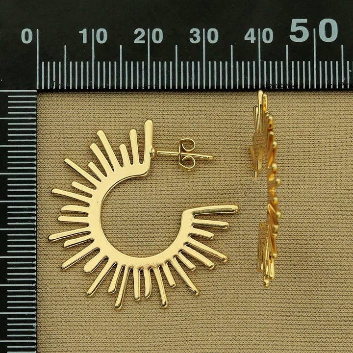 BestBeads&Beyond - Wholesale Hoop Earrings - Gold Sunshine Latch Back Closure Earrings, Sku#ZX582