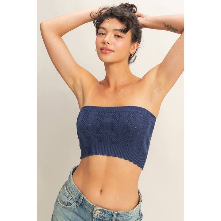 HYFVE - Wholesale Tank Top - Women's - DZ23A821-Strapless Pointelle Crop Top
