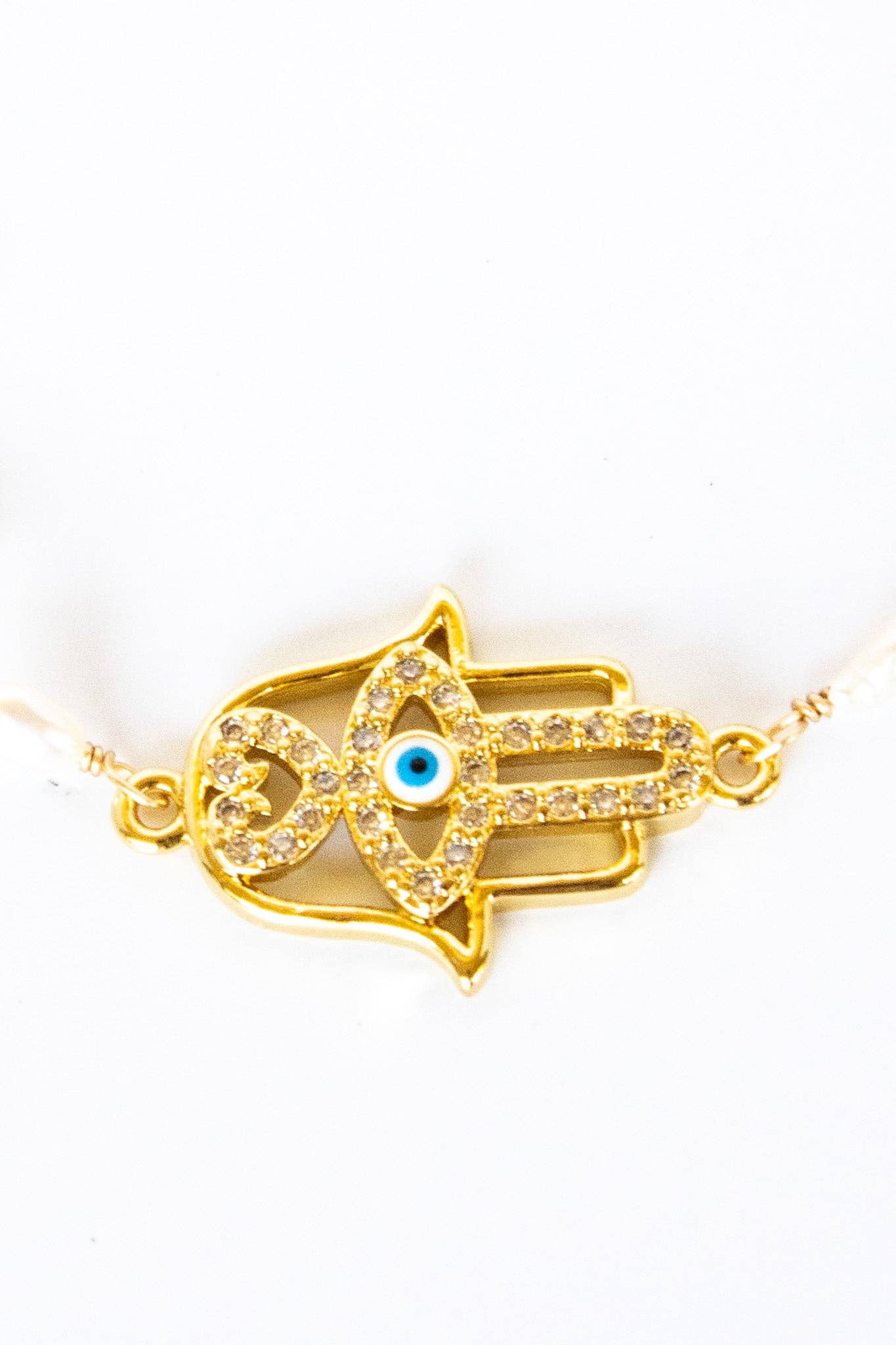 Bali Queen - Wholesale Charm/Dangle Bracelet - 18K Toggle Golden Hamsa Selenite & Pearl Bracelet1