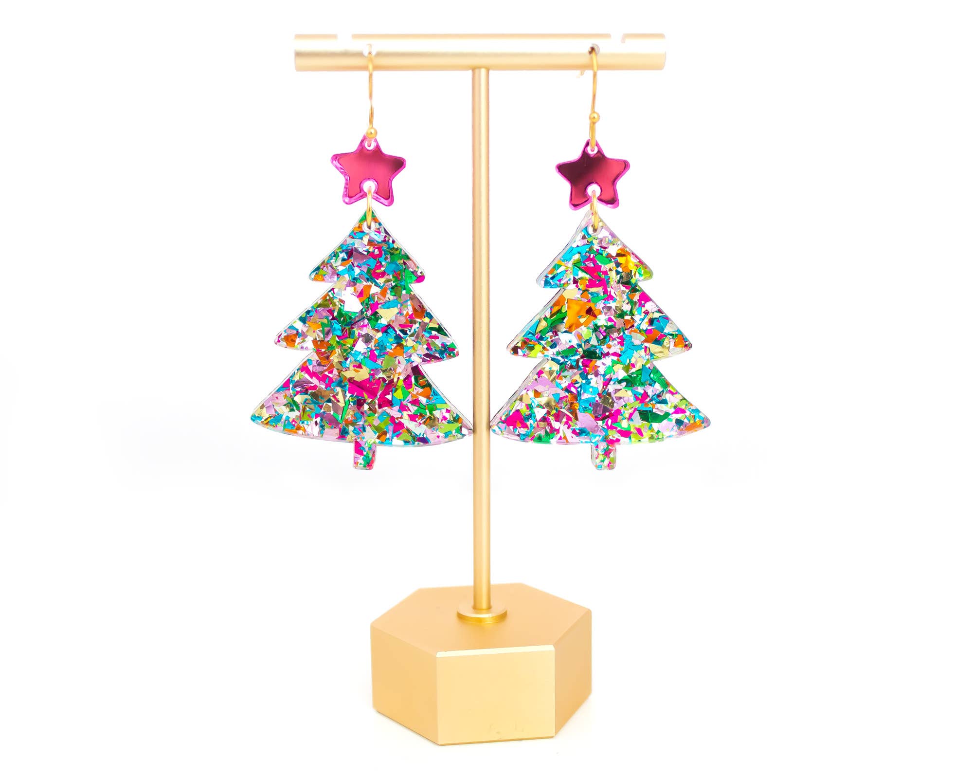 Momenti di Vita - Wholesale Dangle Earrings - Christmas Tree Earrings Multi Glitter Holiday Acrylic Dangle2