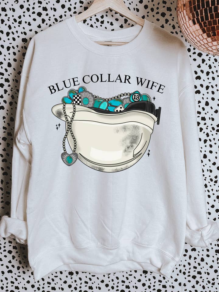 Blue Collar Wife (Hard Hat) Tee or Crewneck for wholesale by Gunpowder and Glam Boutique