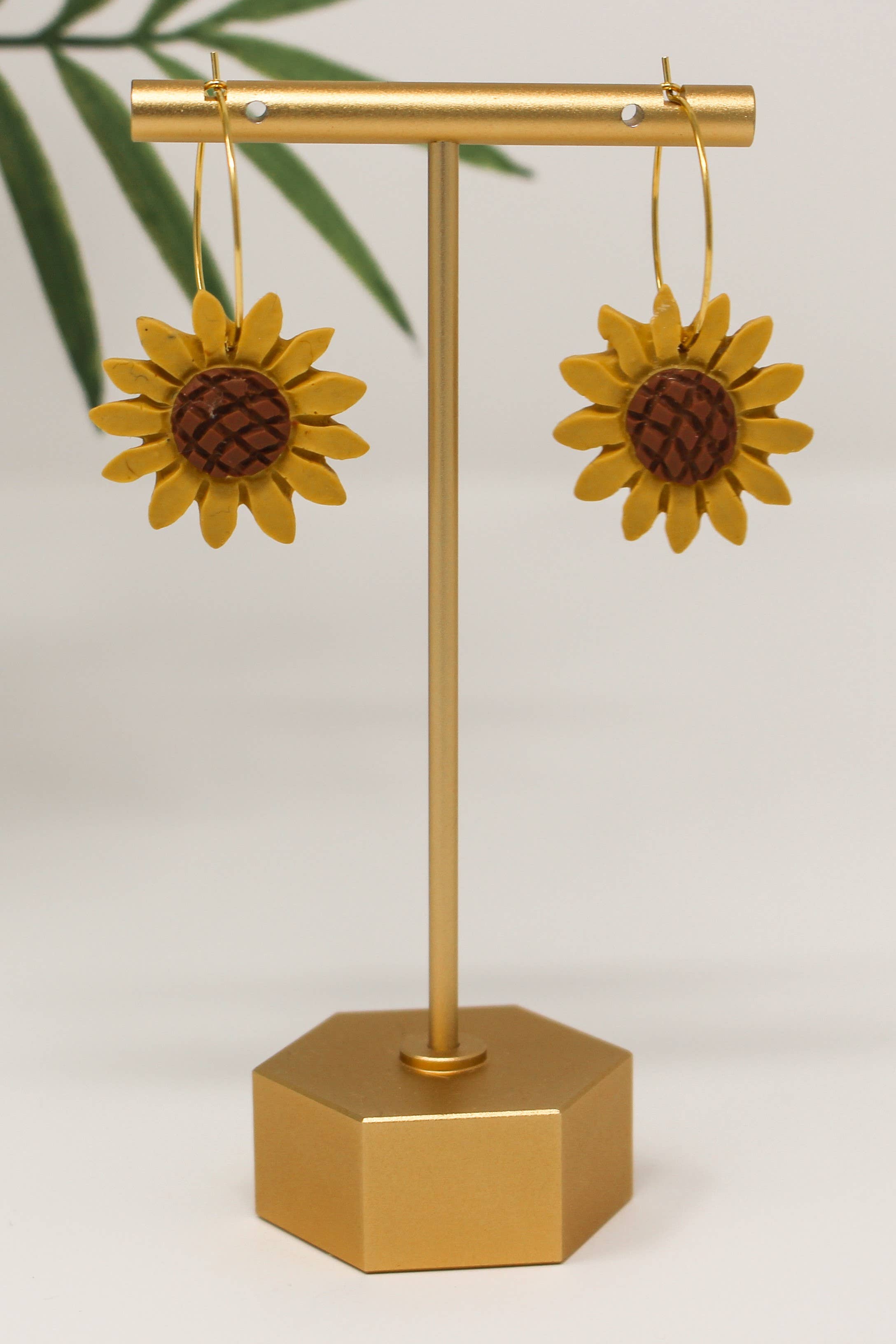 Fern and Arrow co. - Wholesale Dangle Earrings - Alexis- Polymer clay sunflower dangle hoop earring1