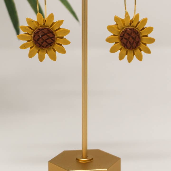 Fern and Arrow co. - Wholesale Dangle Earrings - Alexis- Polymer clay sunflower dangle hoop earring1
