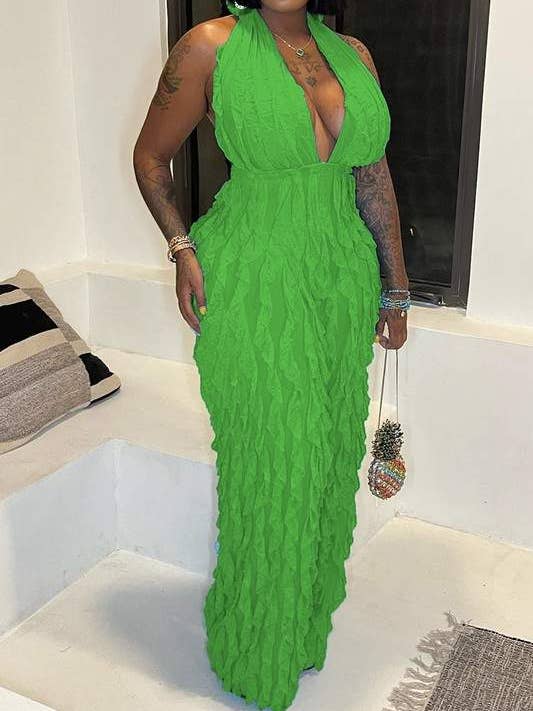 Flarix - Wholesale Jumpsuit - Women's - mesh ruffle halter jumpsuit